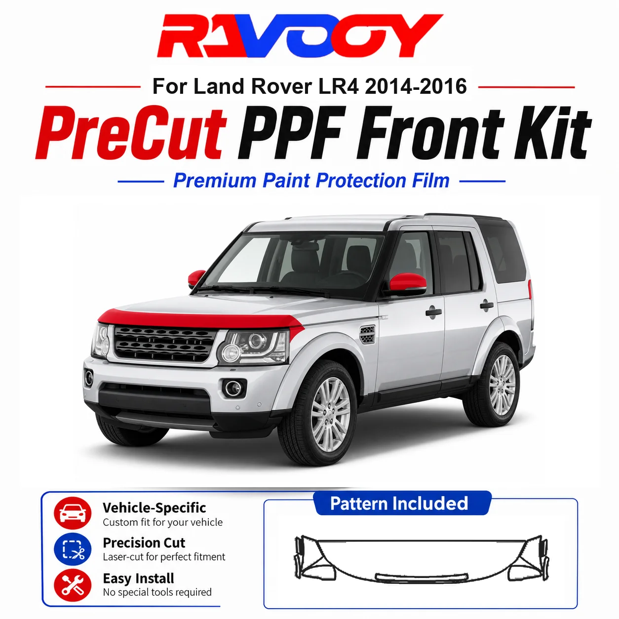 8.5mil TPU Precut PPF Kit For Land Rover LR4 2014-2016 - Hood, Fenders & Mirror Set - Self-Healing Clear Bra Film
8.5mil TPU Precut PPF Kit For Land Rover LR4 2014-2016 - Hood, Fenders & Mirror Set - Self-Healing Clear Bra Film