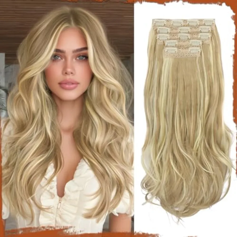 Clip in Hair Extensions, Blonde Hair Extensions 20 Inch Long Wavy Clip in for Women 5PCs Thick Soft Synthetic Clip in Extension
Clip in Hair Extensions, Blonde Hair Extensions 20 Inch Long Wavy Clip in for Women 5PCs Thick Soft Synthetic Clip in Extension