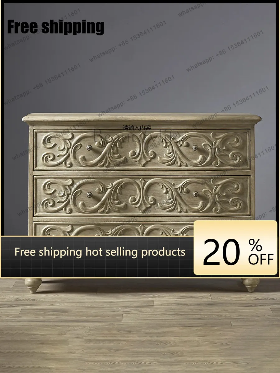 American solid wood carving flower three bucket cabinet French retro drawer storage bedroom living room wall storage cabinet
American solid wood carving flower three bucket cabinet French retro drawer storage bedroom living room wall storage cabinet