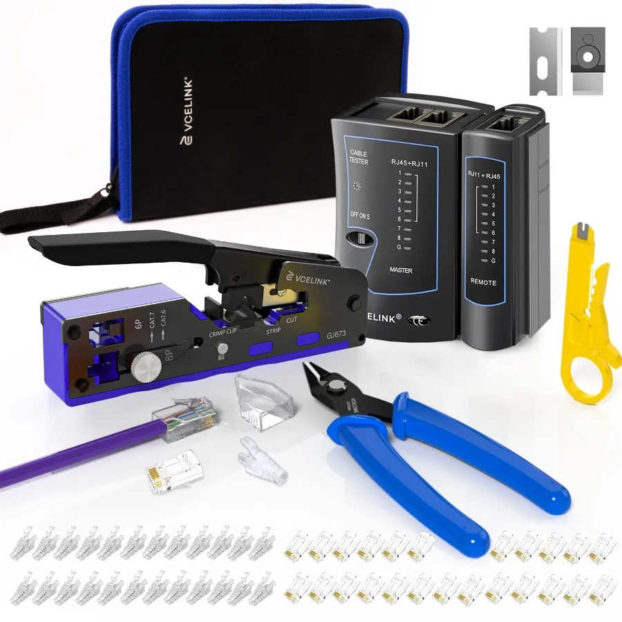 Ethernet Crimping Tool Kit for CAT7/CAT6A/CAT6/CAT5E/CAT5, RJ45 Crimp Tool Set with an Ethernet Crimper, Cable Tester, Wire Str
Ethernet Crimping Tool Kit for CAT7/CAT6A/CAT6/CAT5E/CAT5, RJ45 Crimp Tool Set with an Ethernet Crimper, Cable Tester, Wire Str