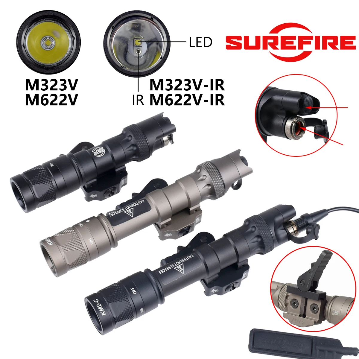 SureFire Tactical Light M600 M622V M323V IR Llluminator And LED Light Flashlight With Quick Release Base Fit 20MM Rail
SureFire Tactical Light M600 M622V M323V IR Llluminator And LED Light Flashlight With Quick Release Base Fit 20MM Rail