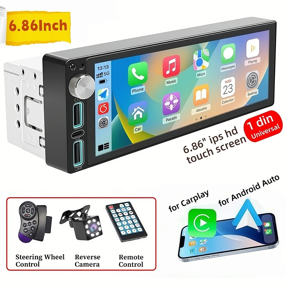 HIPPCRON 6.86 Inch Car Radio 1 Din Box Wired Carplay and Android Auto Car Display Screen with 7-Color Light Optional Camera
HIPPCRON 6.86 Inch Car Radio 1 Din Box Wired Carplay and Android Auto Car Display Screen with 7-Color Light Optional Camera