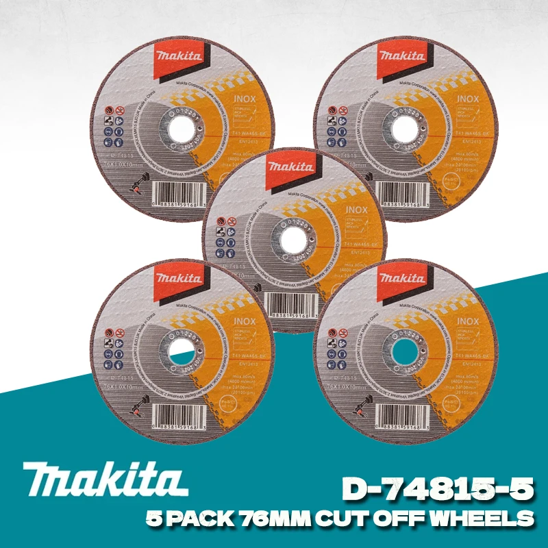MAKITA D-74815-5 отрезные диски для нержавеющей стали, металла, 76 мм, 5 шт., дисковые пилы для DMC300, бытовой инструмент «сделай сам»
MAKITA D-74815-5 отрезные диски для нержавеющей стали, металла, 76 мм, 5 шт., дисковые пилы для DMC300, бытовой инструмент «сделай сам»