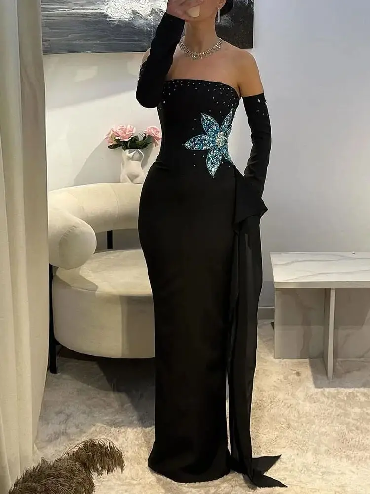 Customzied Straight Prom Dresses Floor-Length Strapless Full Sleeve Evening Gown Fashion Crystal Flowers Draped Party Gown
Customzied Straight Prom Dresses Floor-Length Strapless Full Sleeve Evening Gown Fashion Crystal Flowers Draped Party Gown