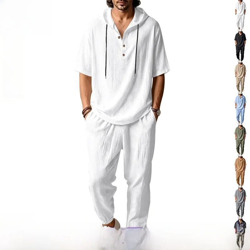 Casual Linen Hooded Set for Men Summer Beach Short Sleeve Trousers Two-Piece Set Comfortable Breathable Lightweight Material
Casual Linen Hooded Set for Men Summer Beach Short Sleeve Trousers Two-Piece Set Comfortable Breathable Lightweight Material