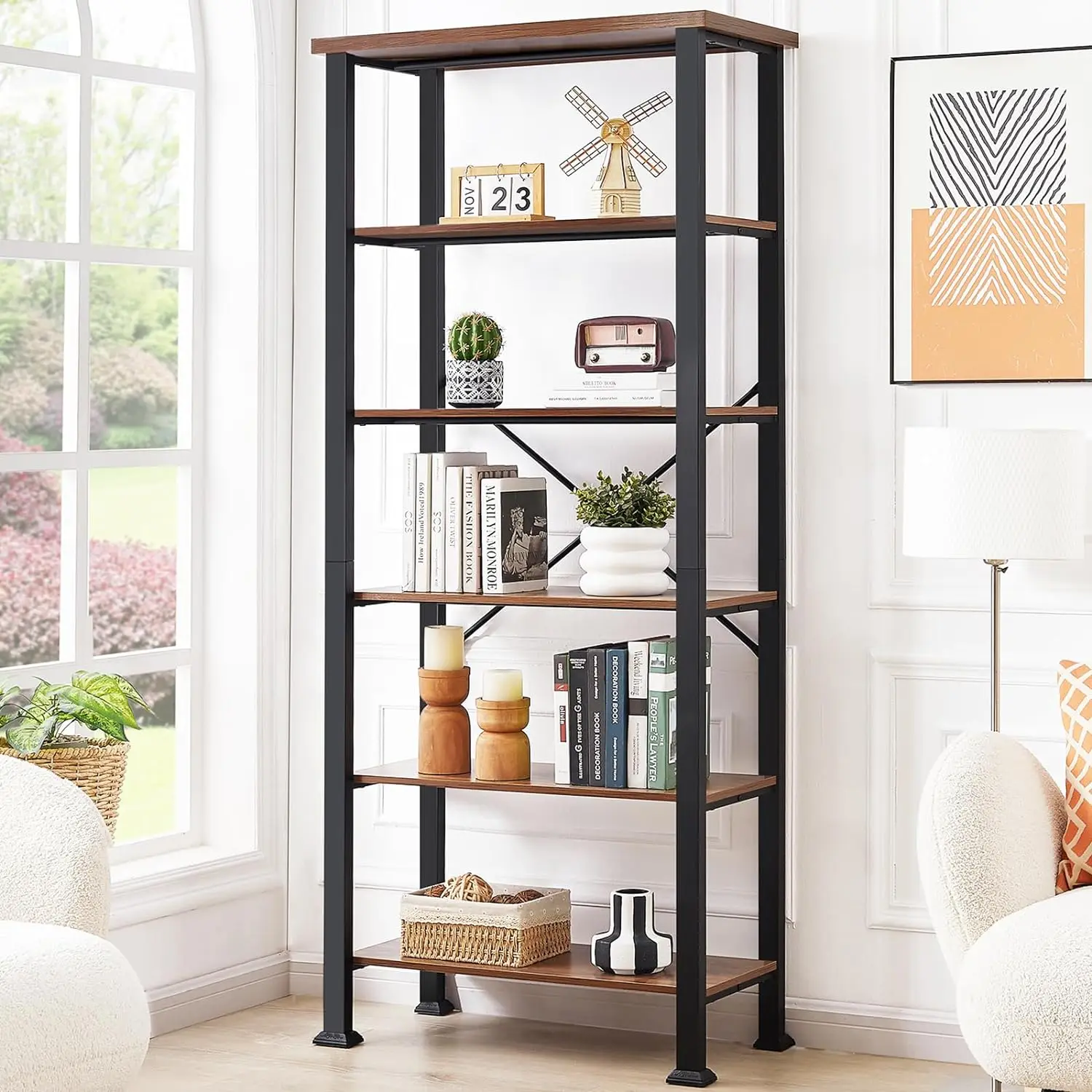 HOMBAZAAR Bookshelf, 6-Tier Vintage Industrial Book Shelf, Rustic Wood and Metal Bookcase and Bookshelves, Free Standing Storage
HOMBAZAAR Bookshelf, 6-Tier Vintage Industrial Book Shelf, Rustic Wood and Metal Bookcase and Bookshelves, Free Standing Storage