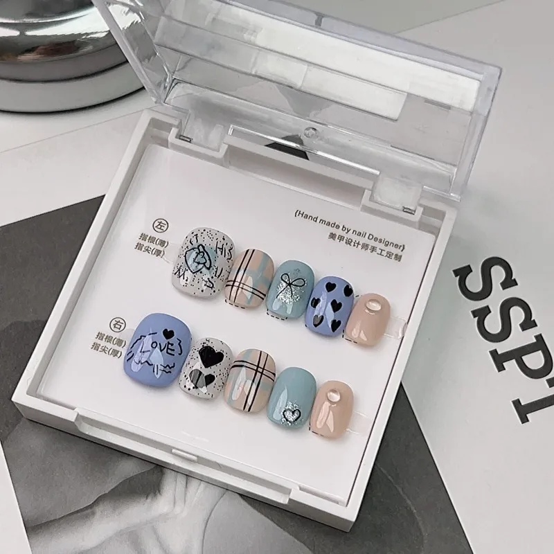 10 Pieces Spring and Summer Blue Korean Handmade Press On Nails Letters Love Bow Fake Nails Removable Reusable
10 Pieces Spring and Summer Blue Korean Handmade Press On Nails Letters Love Bow Fake Nails Removable Reusable