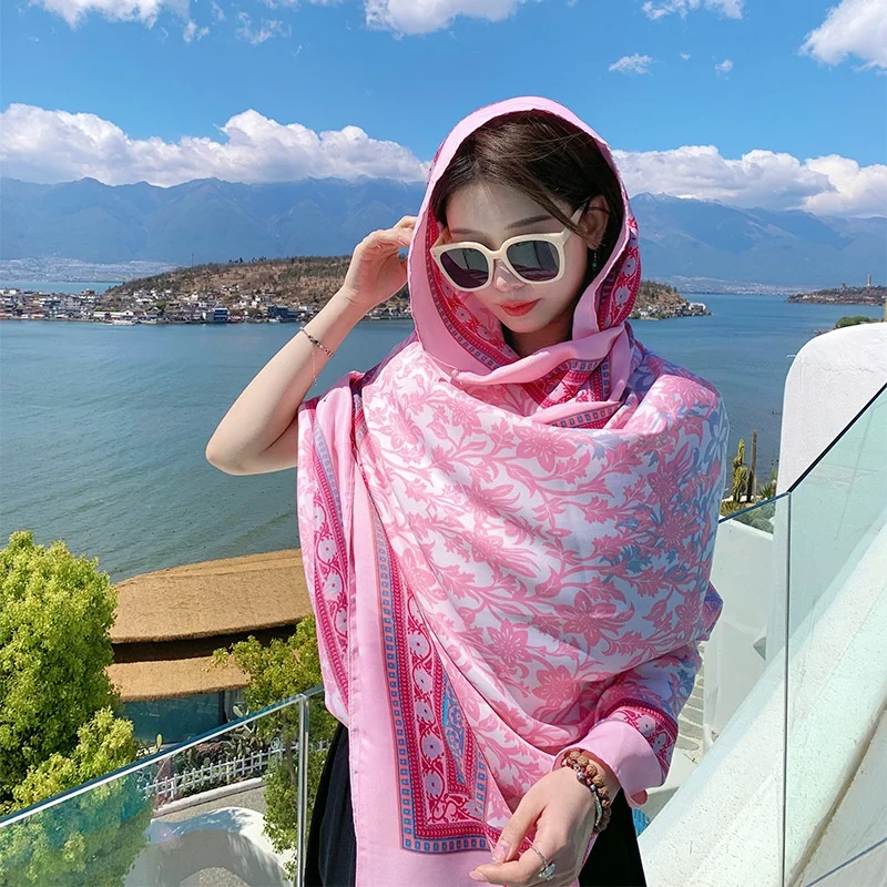 Women's Long Lightweight Silk Scarf Ethnic Style Dual-Use Summer Vacation Travel Scarf for Sun Shading
Women's Long Lightweight Silk Scarf Ethnic Style Dual-Use Summer Vacation Travel Scarf for Sun Shading