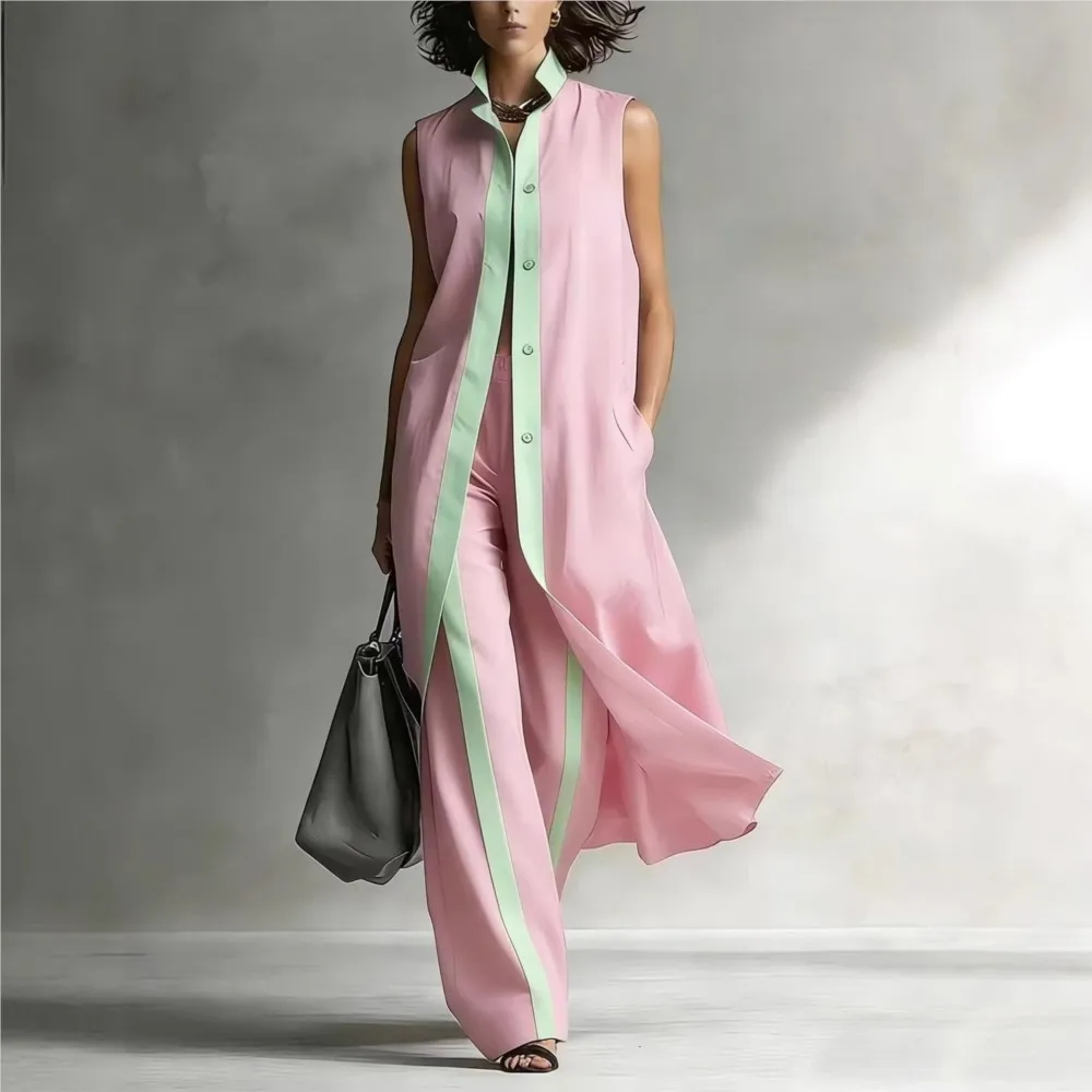 Contrast Color Single-breasted Top Wide-leg Pants 2-piece Set Summer New Women's Fashion Casual Vest Cardigan Trousers Suit
Contrast Color Single-breasted Top Wide-leg Pants 2-piece Set Summer New Women's Fashion Casual Vest Cardigan Trousers Suit