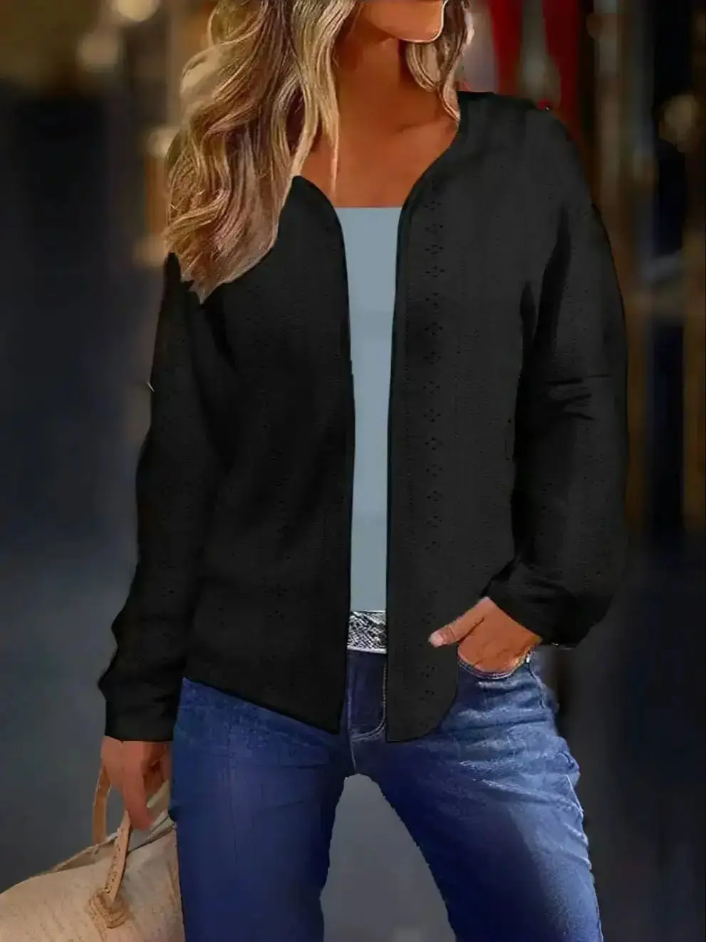 Кардиган из жаккардовой текстурированной ткани большого размера, женская повседневная куртка с длинными рукавами, модная и универсальная 
Кардиган из жаккардовой текстурированной ткани большого размера, женская повседневная куртка с длинными рукавами, модная и универсальная