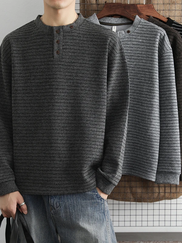 Japanese Style Color Block Striped Woolen Henry Collar Pullover Sweater Men Loose Thick Inner Flocking Warm Knitted Wear
Japanese Style Color Block Striped Woolen Henry Collar Pullover Sweater Men Loose Thick Inner Flocking Warm Knitted Wear