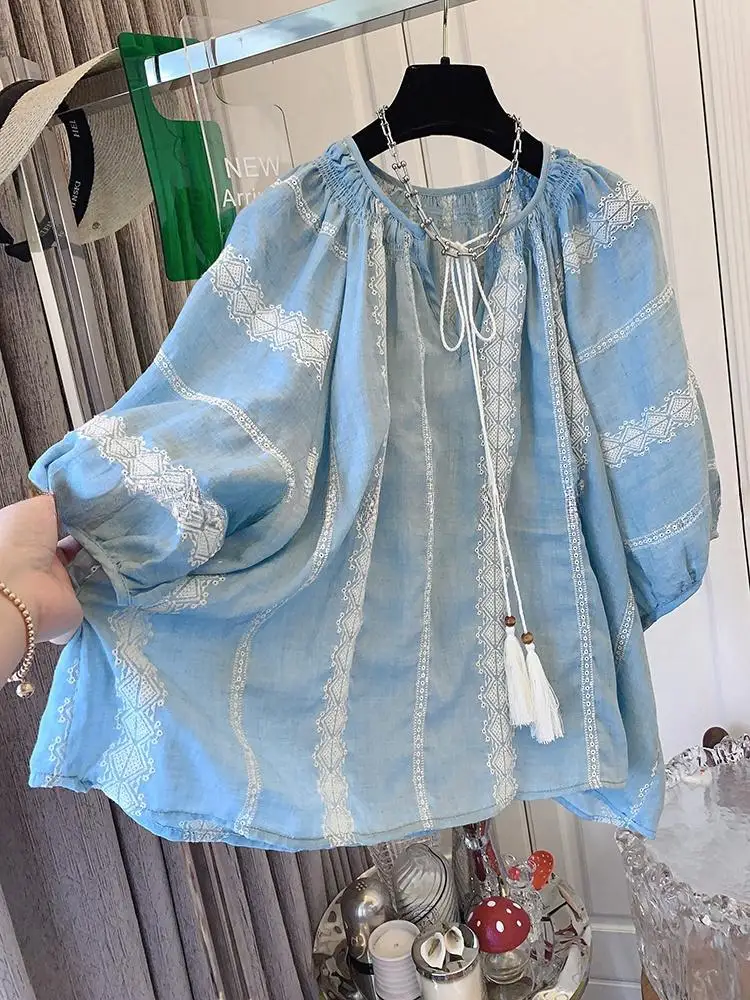 Harajuku Retro Tops Women Casual Short Sleeve O-neck Embroidered Lace Shirt 2024 Fashion Clothes Elegant Loose Blouse
Harajuku Retro Tops Women Casual Short Sleeve O-neck Embroidered Lace Shirt 2024 Fashion Clothes Elegant Loose Blouse