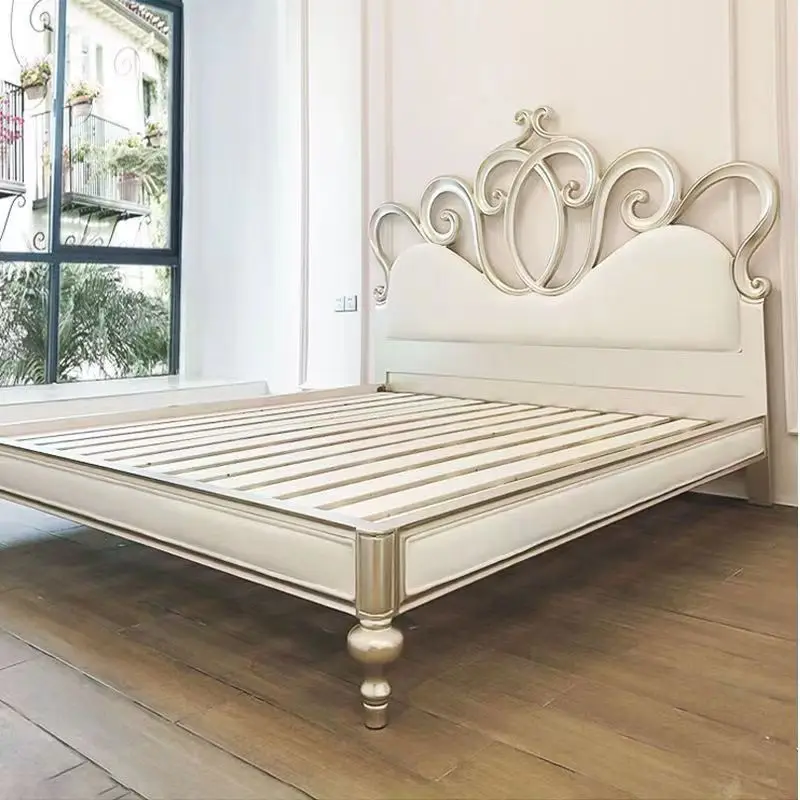 New French bedroom solid wood bed light luxury cream wind princess bed silver wedding bed European leather modern
New French bedroom solid wood bed light luxury cream wind princess bed silver wedding bed European leather modern