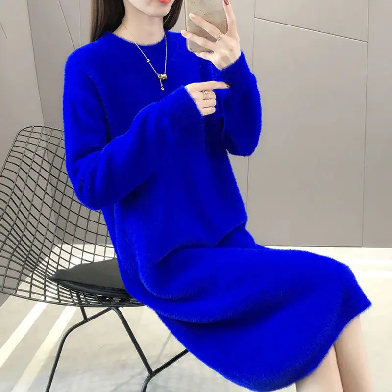 Round Neck Knitted Dress Women's Long Pullover Sweater Autumn And Winter New Knitting Knee-Length Pure Royal Blue Dresses B157
Round Neck Knitted Dress Women's Long Pullover Sweater Autumn And Winter New Knitting Knee-Length Pure Royal Blue Dresses B157