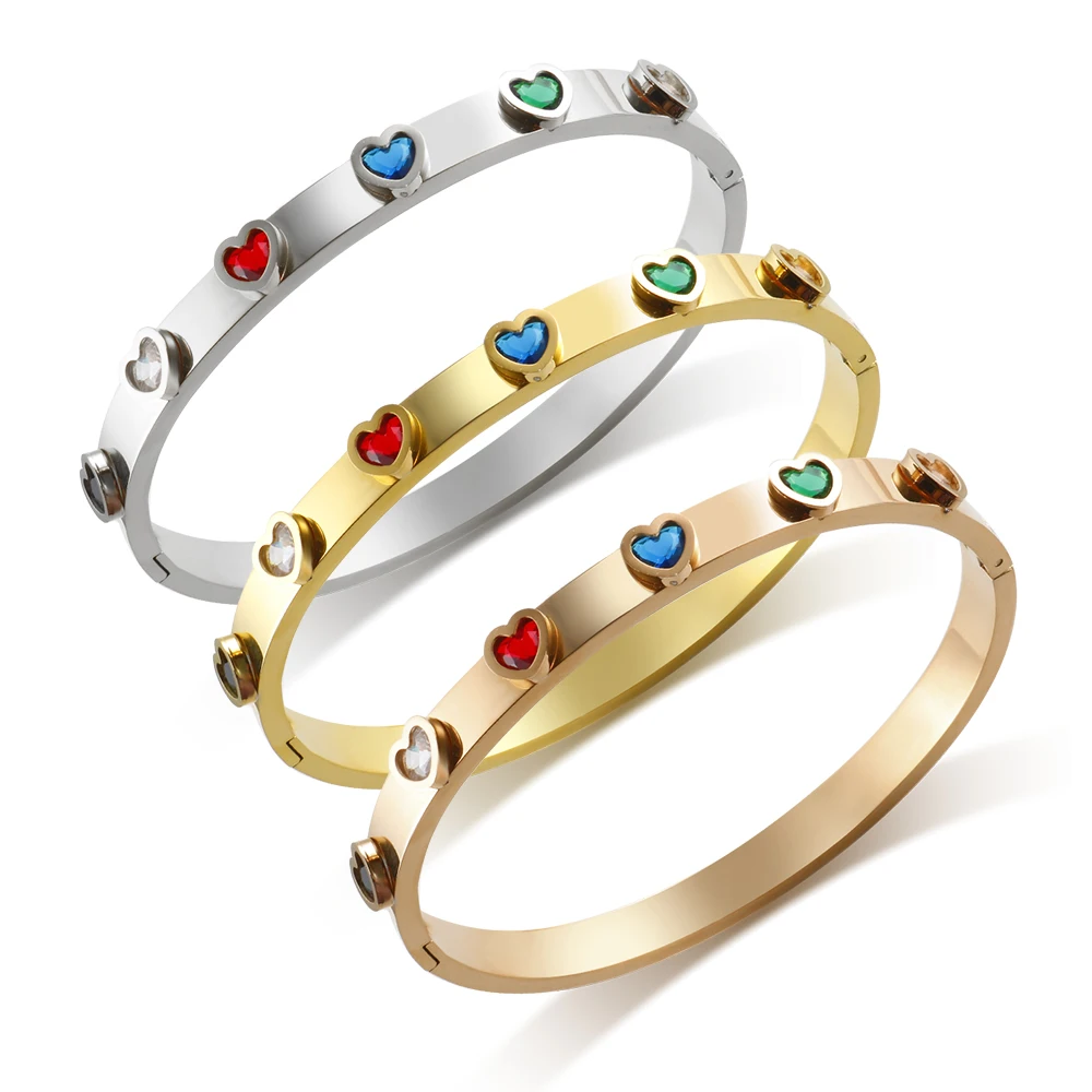 Colorful Cubic Zirconia Bangles Charm Heart Bangle Bracelets for Women Girl Crystal Cuff Hand Bracelet Stainless Steel Jewelry
Colorful Cubic Zirconia Bangles Charm Heart Bangle Bracelets for Women Girl Crystal Cuff Hand Bracelet Stainless Steel Jewelry