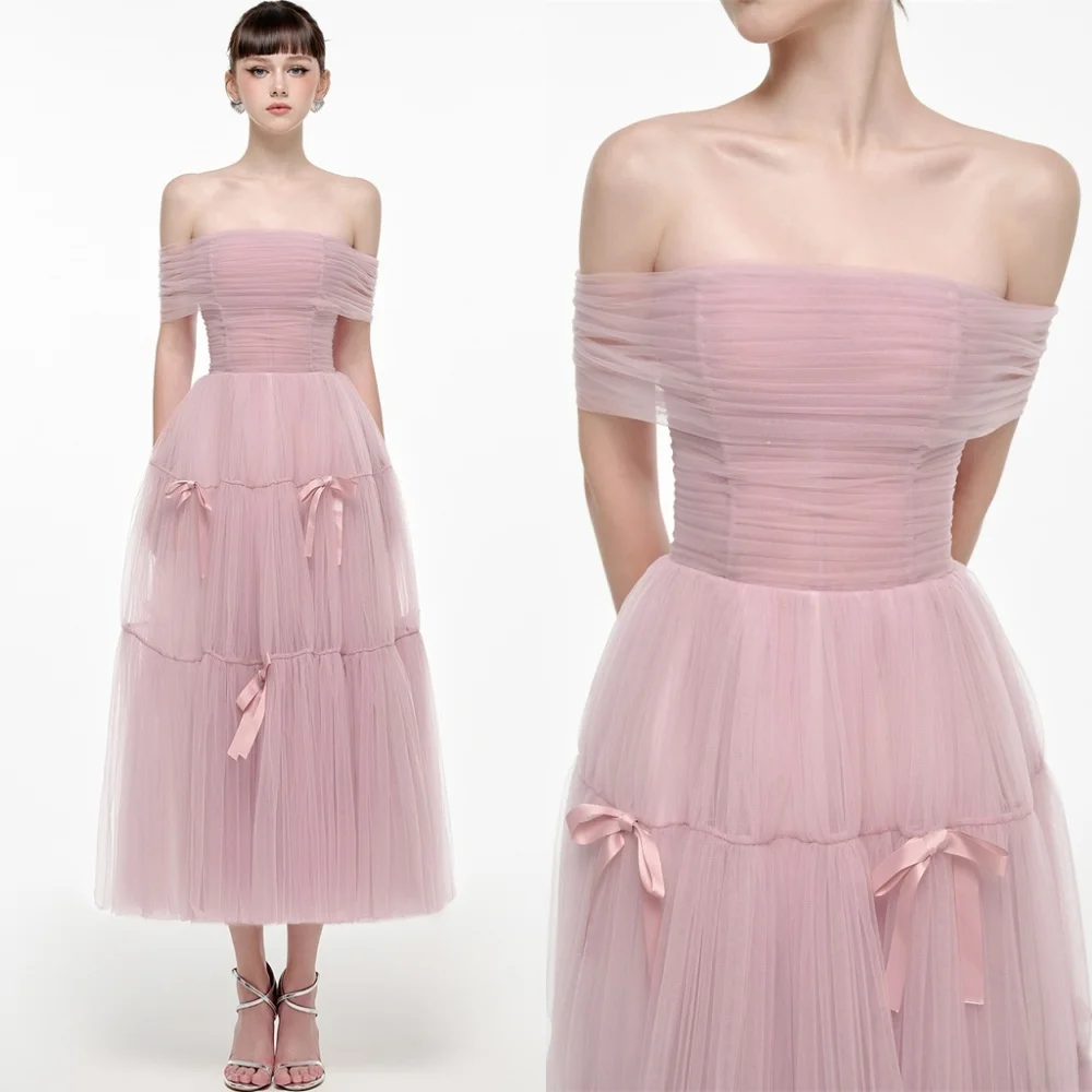 Customized Formal Pink Tulle Evening Dresses High Quality Off the Shoulder Homecoming Dresses Luxury Bow Vestido De Festa
Customized Formal Pink Tulle Evening Dresses High Quality Off the Shoulder Homecoming Dresses Luxury Bow Vestido De Festa