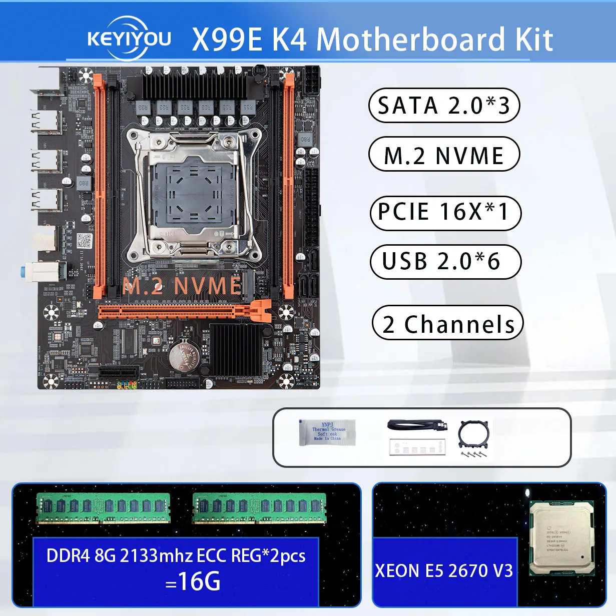X99E K4 LGA 2011-3 Motherboard Set With XEON E5 2670 V3 And 16G DDR4 ECC Memory M.2 NVME
X99E K4 LGA 2011-3 Motherboard Set With XEON E5 2670 V3 And 16G DDR4 ECC Memory M.2 NVME