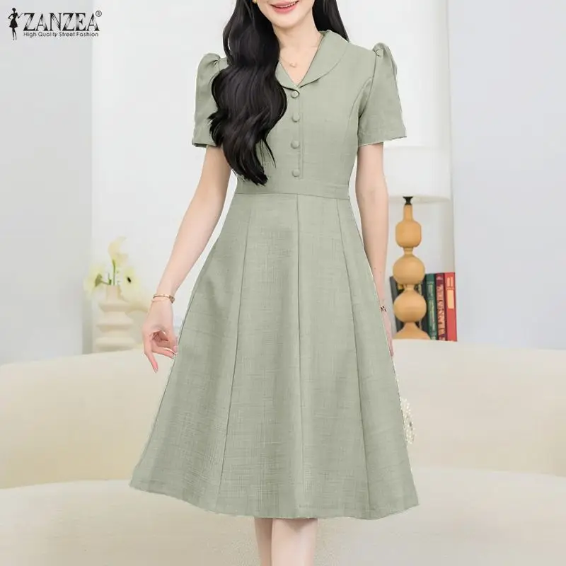 2026 ZANZEA Summer Office Work Midi Dresses Women Lapel Neck Short Sleeve Dess Solid A Line Sundress Elegant Waisted Party Robe
2026 ZANZEA Summer Office Work Midi Dresses Women Lapel Neck Short Sleeve Dess Solid A Line Sundress Elegant Waisted Party Robe