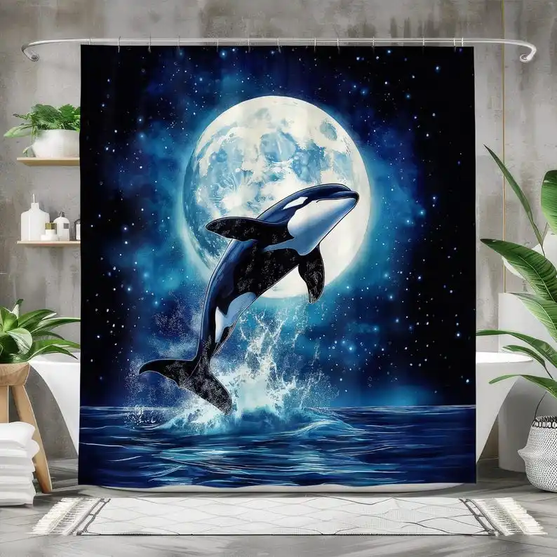 Majestic Orca Whale Waterproof Fabric Shower Curtain, Moonlit Ocean-Themed Bath Curtain for Bathroom Decor
Majestic Orca Whale Waterproof Fabric Shower Curtain, Moonlit Ocean-Themed Bath Curtain for Bathroom Decor