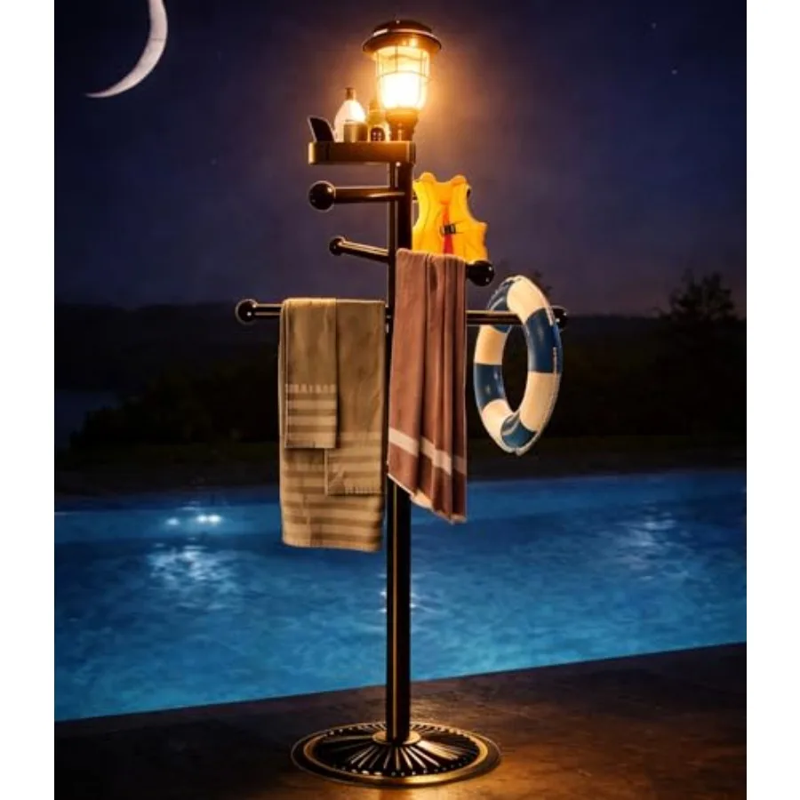 Pool Outdoor Towel Rack with Solar Light, 6 Bars with Top Tray Metal Heavy Duty Pool Accessories with Heavy Metal Base, Hot Tub
Pool Outdoor Towel Rack with Solar Light, 6 Bars with Top Tray Metal Heavy Duty Pool Accessories with Heavy Metal Base, Hot Tub