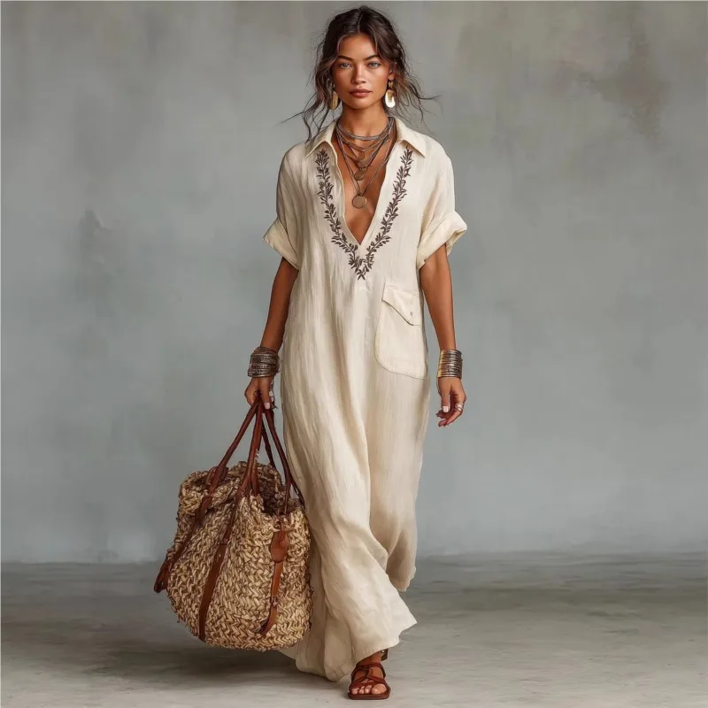 Bohemia Shirt Print Dress 2026 Women's Deep V Neck Short Sleeve Summer Casual Loose Party Maxi Dress Summer Beach Vacation
Bohemia Shirt Print Dress 2026 Women's Deep V Neck Short Sleeve Summer Casual Loose Party Maxi Dress Summer Beach Vacation