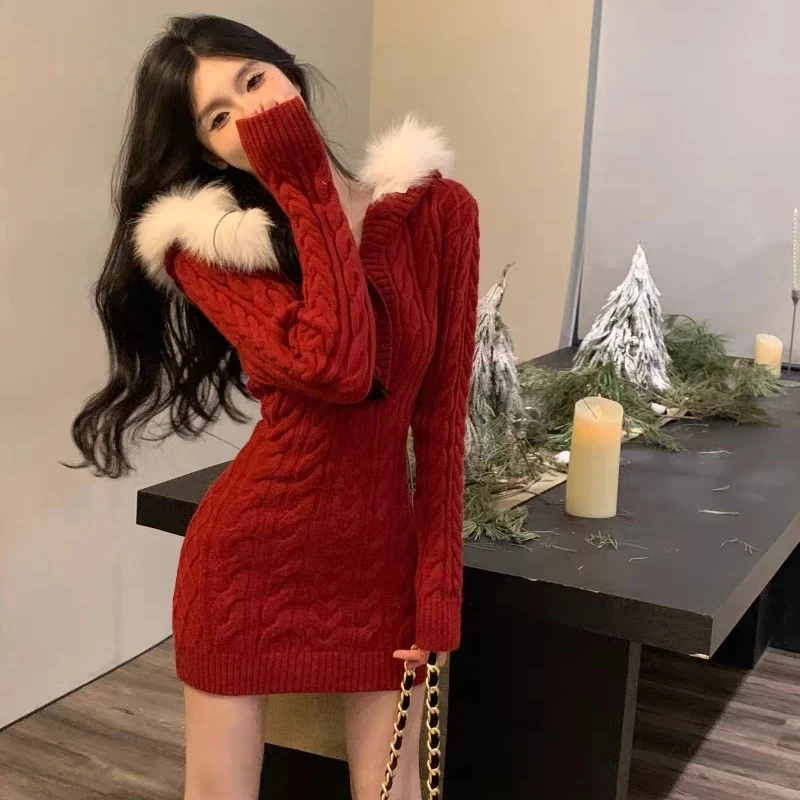 Christmas Wear Slim Fit Fluffy Splicing Hooded Knitted Skirt Elegant Women Sweate Womens Knitted Hooded Skirt Autumn and Winter
Christmas Wear Slim Fit Fluffy Splicing Hooded Knitted Skirt Elegant Women Sweate Womens Knitted Hooded Skirt Autumn and Winter