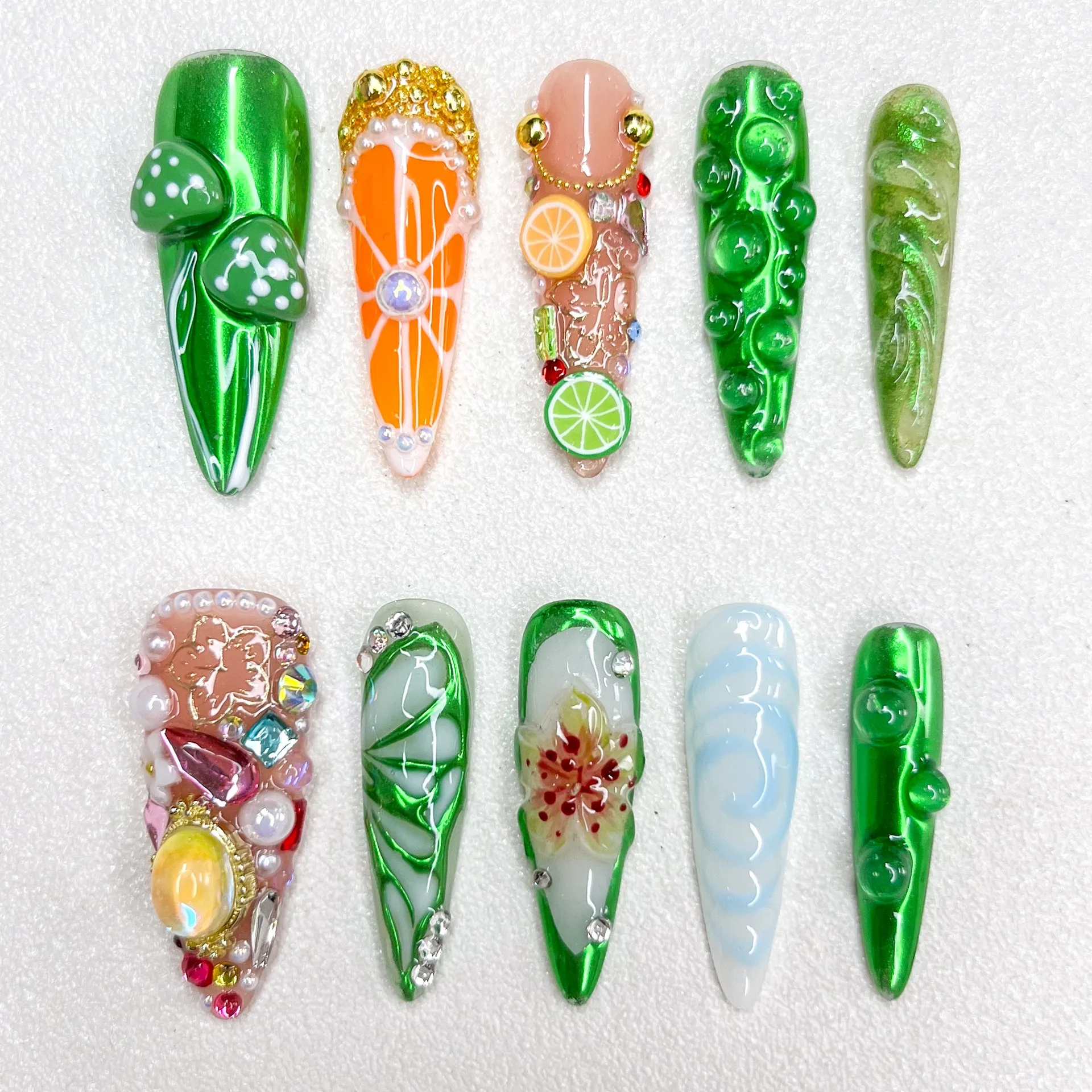 New 3D Heavy Industry Design Nail Art Relief Design Fake Nails Fruit Green Series Long Press on Nails Female Nail Ornament
New 3D Heavy Industry Design Nail Art Relief Design Fake Nails Fruit Green Series Long Press on Nails Female Nail Ornament