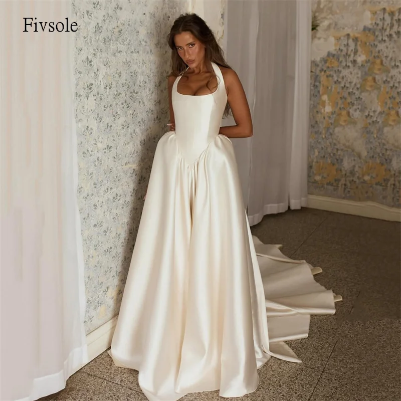 Fivsole Modern Halter A Line Wedding Dress Dramatic Train Bride Gowns Floor Length Bride Dress Vestido de novia Customized
Fivsole Modern Halter A Line Wedding Dress Dramatic Train Bride Gowns Floor Length Bride Dress Vestido de novia Customized