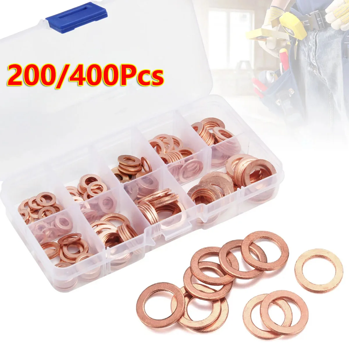 200/400Pcs Assorted Copper Gasket Seal Ring Hardware Set Metal Flat Washer Copper Washer Gasket Nut Bolt M5 M6 M8 M10 M12 M14
200/400Pcs Assorted Copper Gasket Seal Ring Hardware Set Metal Flat Washer Copper Washer Gasket Nut Bolt M5 M6 M8 M10 M12 M14