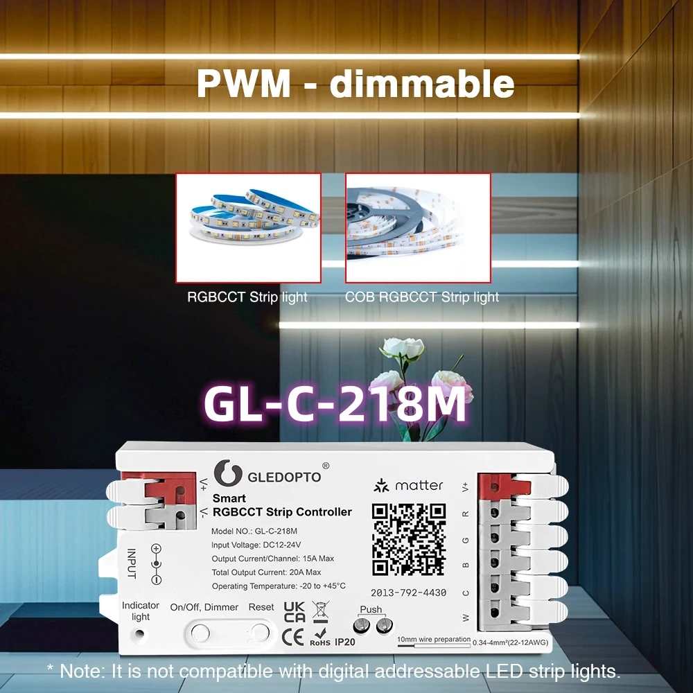 GLEDOPTO LED Controller Smart RGBCCT Strip Controller PWM Dimming APP Voice Control Matter Protocol Work with HomeKit Alexa
GLEDOPTO LED Controller Smart RGBCCT Strip Controller PWM Dimming APP Voice Control Matter Protocol Work with HomeKit Alexa
