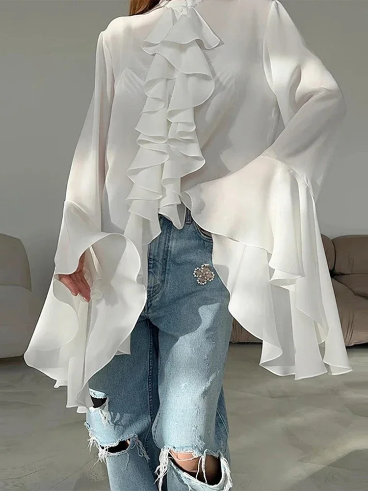 Fashion Design Ruffle Single Breasted Shirt Casual Women O-neck Butterfly Sleeve Blouses Lady Temperament Cardigan Tops Spring
Fashion Design Ruffle Single Breasted Shirt Casual Women O-neck Butterfly Sleeve Blouses Lady Temperament Cardigan Tops Spring