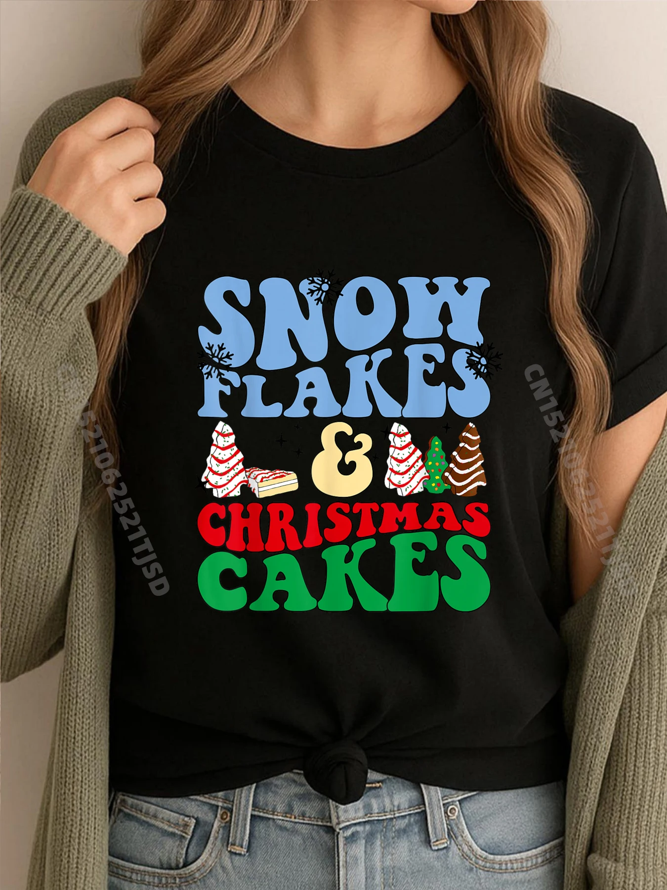 Белое футболка со снежинками и рождественскими тортами, деревом, лабби, женская белая футболка ограниченного времени, специальный Харадзюку, хип-хоп 
Белое футболка со снежинками и рождественскими тортами, деревом, лабби, женская белая футболка ограниченного времени, специальный Харадзюку, хип-хоп