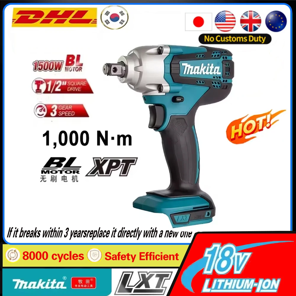 18v Makita DTW700 1000N.m Cordless Impact Wrench Brushless Electric Wrench Screwdriver Large Torque Auto Repair Power Tools
18v Makita DTW700 1000N.m Cordless Impact Wrench Brushless Electric Wrench Screwdriver Large Torque Auto Repair Power Tools
