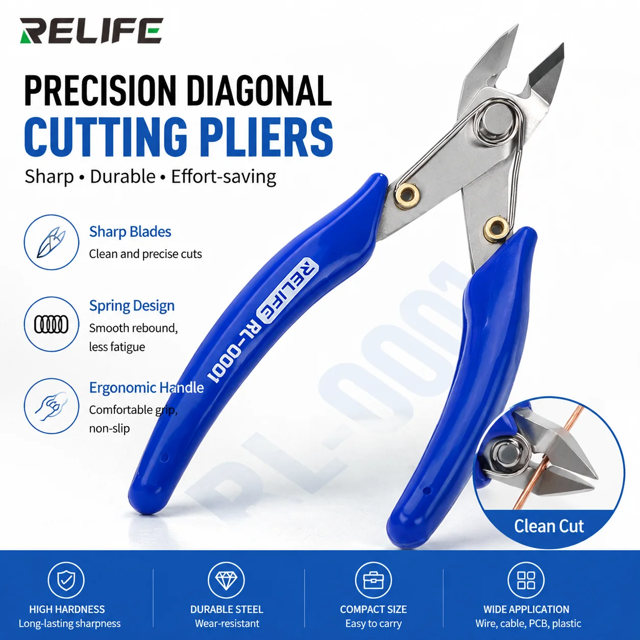 RELIFE RL-0001 Electronic Flush Cutter Precision Diagonal Pliers High Hardness Wire Cutter for Phone Repair Tool
RELIFE RL-0001 Electronic Flush Cutter Precision Diagonal Pliers High Hardness Wire Cutter for Phone Repair Tool
