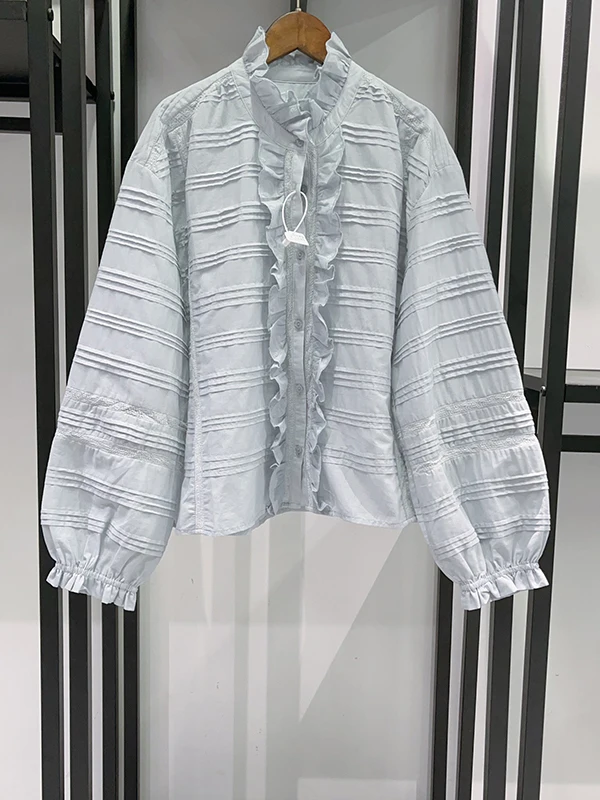 Summer 2026 Women's Pure Color Breathable Lace Trim Stand Collar Lantern Sleeve Shirt French Style Loose Fit Cotton Long Sleeve
Summer 2026 Women's Pure Color Breathable Lace Trim Stand Collar Lantern Sleeve Shirt French Style Loose Fit Cotton Long Sleeve
