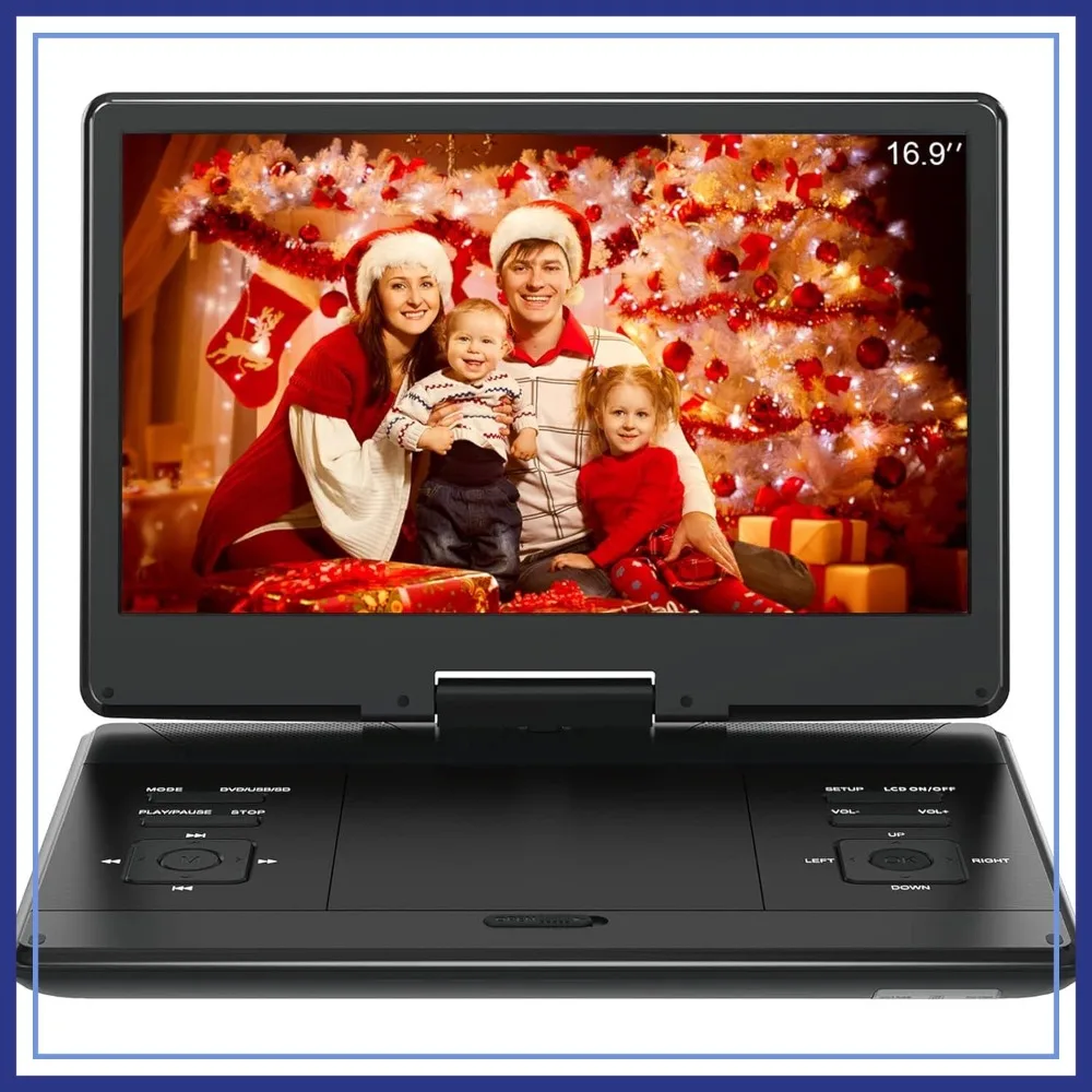16.9" Portable DVD Player with 14.1" HD Screen, High Volume, Rechargeable Battery, USB/SD, Region Free, Remote
16.9" Portable DVD Player with 14.1" HD Screen, High Volume, Rechargeable Battery, USB/SD, Region Free, Remote