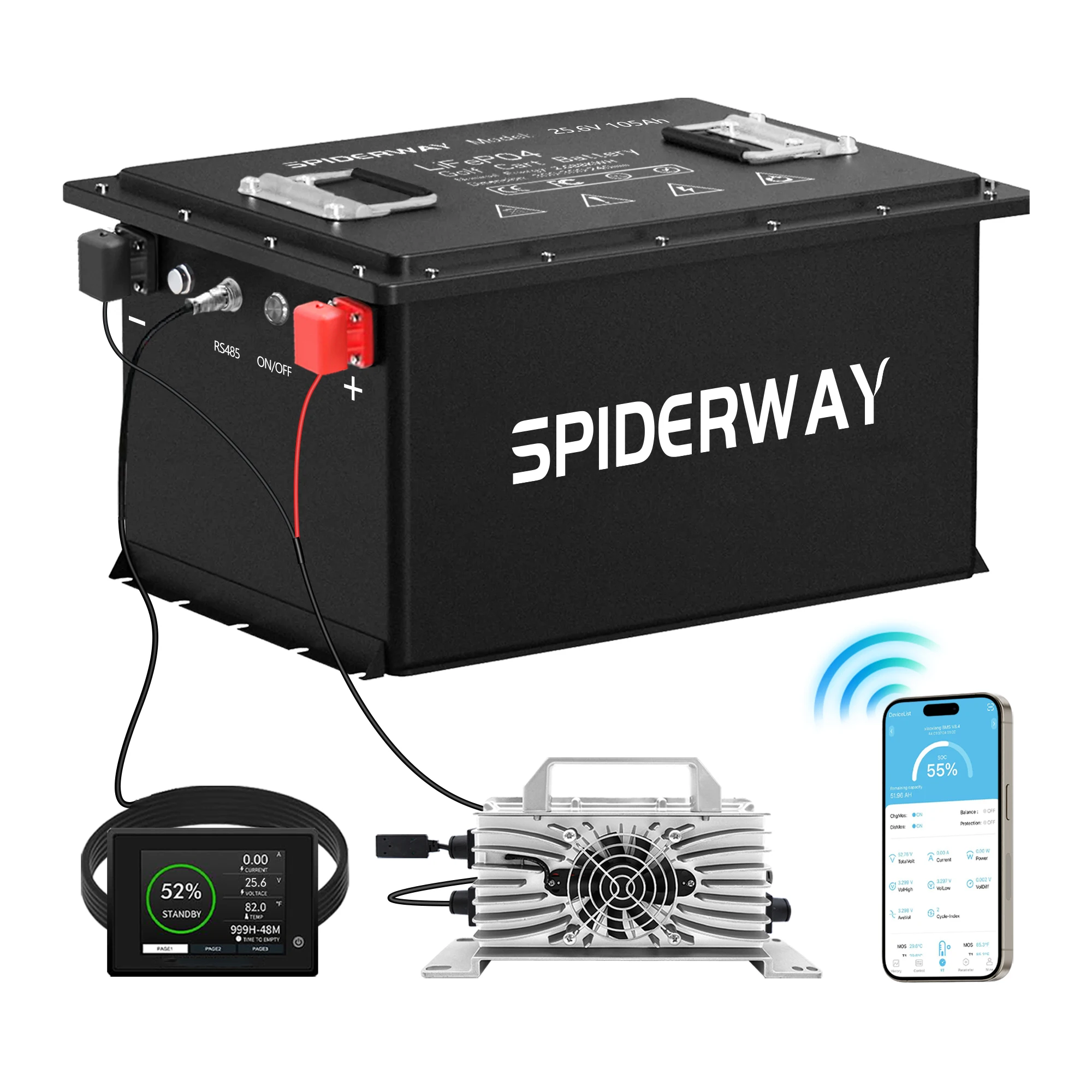 72V 105Ah LiFePO4 Lithium Battery With 25A Charger 200A BMS 6000+ Cycle Max. 14.72kW for Golf Cart Sloar Marine Off-Grid
72V 105Ah LiFePO4 Lithium Battery With 25A Charger 200A BMS 6000+ Cycle Max. 14.72kW for Golf Cart Sloar Marine Off-Grid