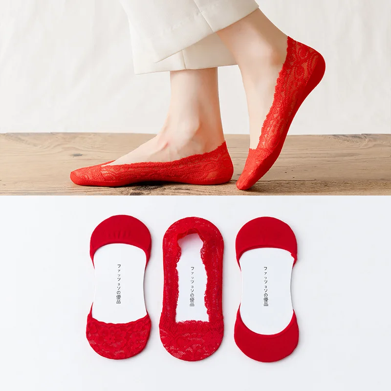 Women's Summer Cotton Boat Socks Red Solid Color Invisible Shallow Mouth Lace Trim Silicone Non-slip Bottom Wedding Suitable
Women's Summer Cotton Boat Socks Red Solid Color Invisible Shallow Mouth Lace Trim Silicone Non-slip Bottom Wedding Suitable