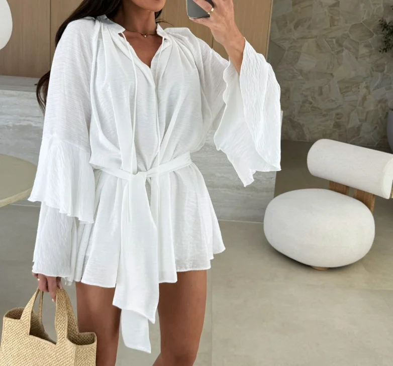 Spring and Autumn Solid Color V-Neck Irregular Lace Long Sleeve Loose Dress for Women Elegant Solid Color A-Line Dress
Spring and Autumn Solid Color V-Neck Irregular Lace Long Sleeve Loose Dress for Women Elegant Solid Color A-Line Dress