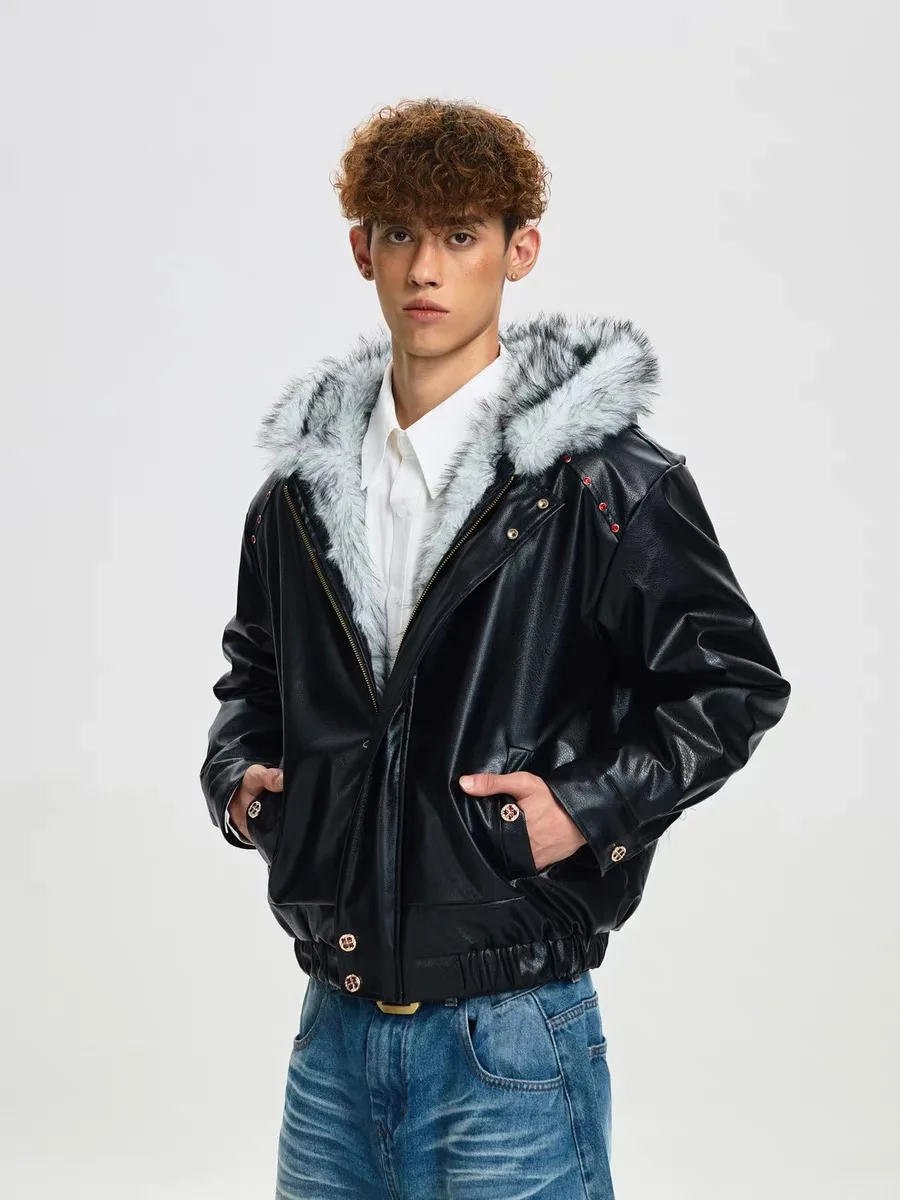 Thiened Winter American Sle Jaet with Hood And Fur Collar Men's Cotton Coat Button Design ort Outerwear
Thiened Winter American Sle Jaet with Hood And Fur Collar Men's Cotton Coat Button Design ort Outerwear