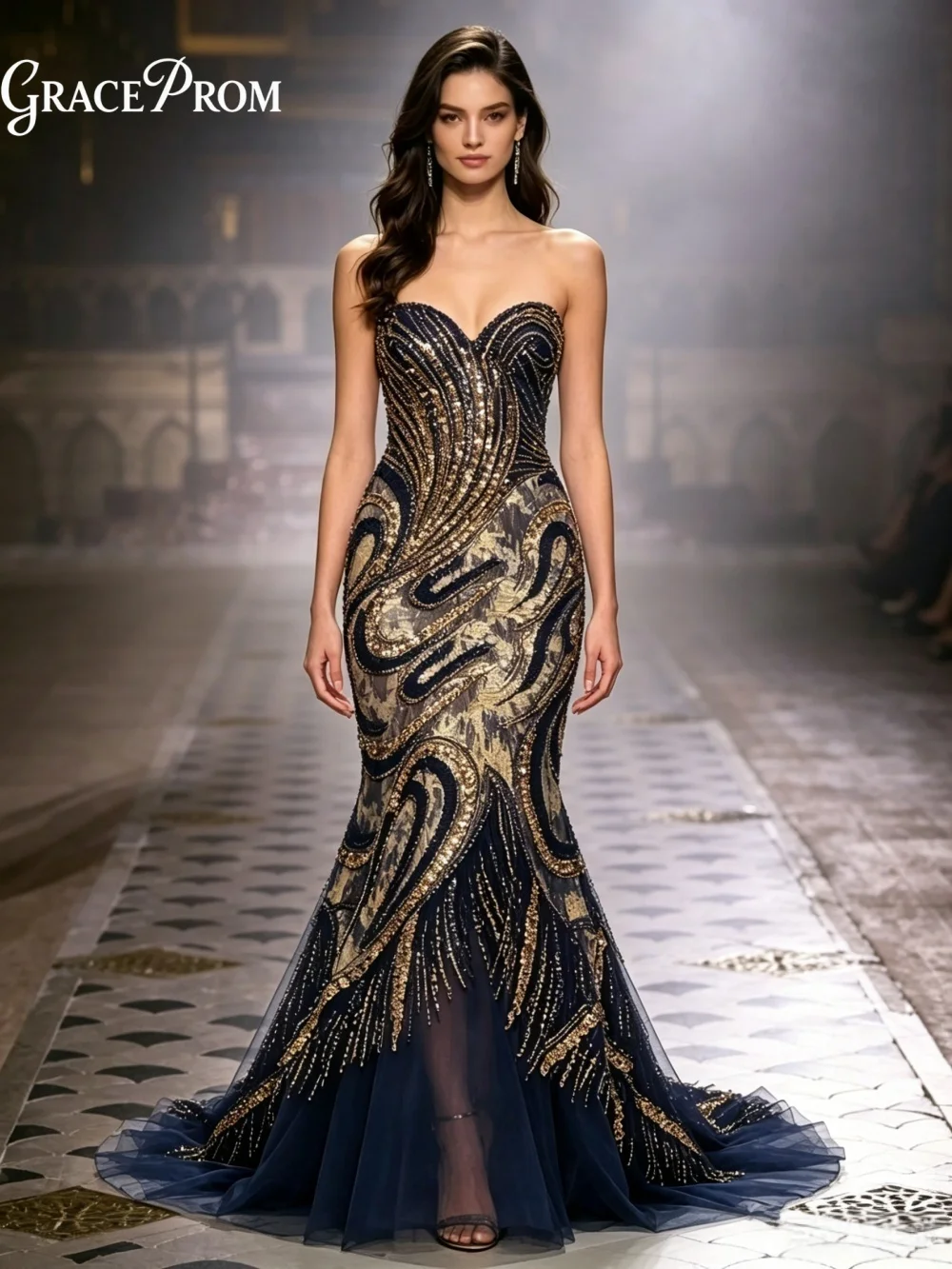 Enchanting Cascading Fringe Gold Navy Evening Gown 2026 Strapless Sheer Mermaid Tulle Party Dress For Wedding Guests فساتين سهرة
Enchanting Cascading Fringe Gold Navy Evening Gown 2026 Strapless Sheer Mermaid Tulle Party Dress For Wedding Guests فساتين سهرة