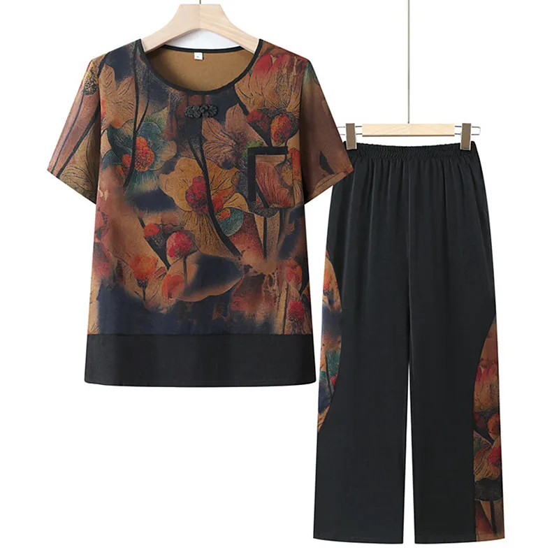 Set Women Summer 2024 2 Pieces Vintage Grandma Clothing Short Sleeve Trouser Suit Middle Aged Mother Pajamas Home Wear Outside
Set Women Summer 2024 2 Pieces Vintage Grandma Clothing Short Sleeve Trouser Suit Middle Aged Mother Pajamas Home Wear Outside