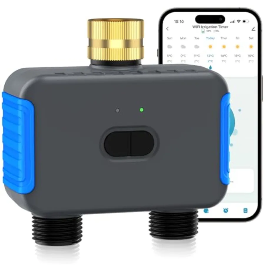 WiFi Sprinkler Timer for Outdoor Garden Lawn: ABS Plastic Black 2-Outlet Digital Automatic Irrigation System with APP Control A
WiFi Sprinkler Timer for Outdoor Garden Lawn: ABS Plastic Black 2-Outlet Digital Automatic Irrigation System with APP Control A