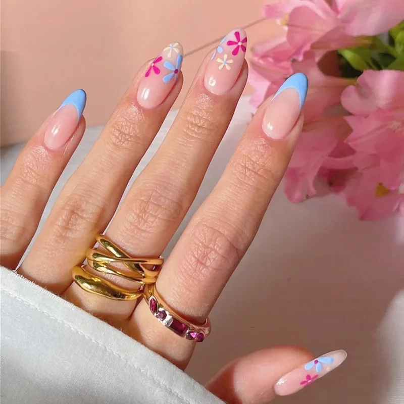 24pcs Press on Nails French Blue Edge Contrasting Flower Full Coverage Nail Tips for Women&Girl Removable Wearable Nail Art
24pcs Press on Nails French Blue Edge Contrasting Flower Full Coverage Nail Tips for Women&Girl Removable Wearable Nail Art