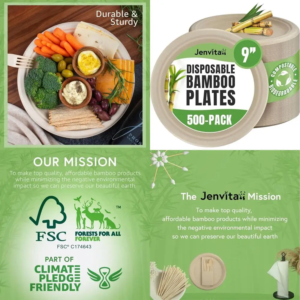 500-Count 9 Biodegradable Bamboo Plates | Durable & Microwave Safe | Eco-Friendly Heavy Duty Disposables | FSC Certified
500-Count 9 Biodegradable Bamboo Plates | Durable & Microwave Safe | Eco-Friendly Heavy Duty Disposables | FSC Certified