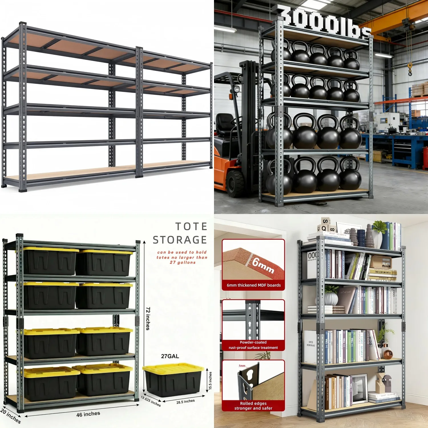 3000LBS 5 Tier Metal Garage Shelves Adjustable 46x20x72in Boltless Rack Basement Pantry Warehouse 2Pcs, Customized
3000LBS 5 Tier Metal Garage Shelves Adjustable 46x20x72in Boltless Rack Basement Pantry Warehouse 2Pcs, Customized