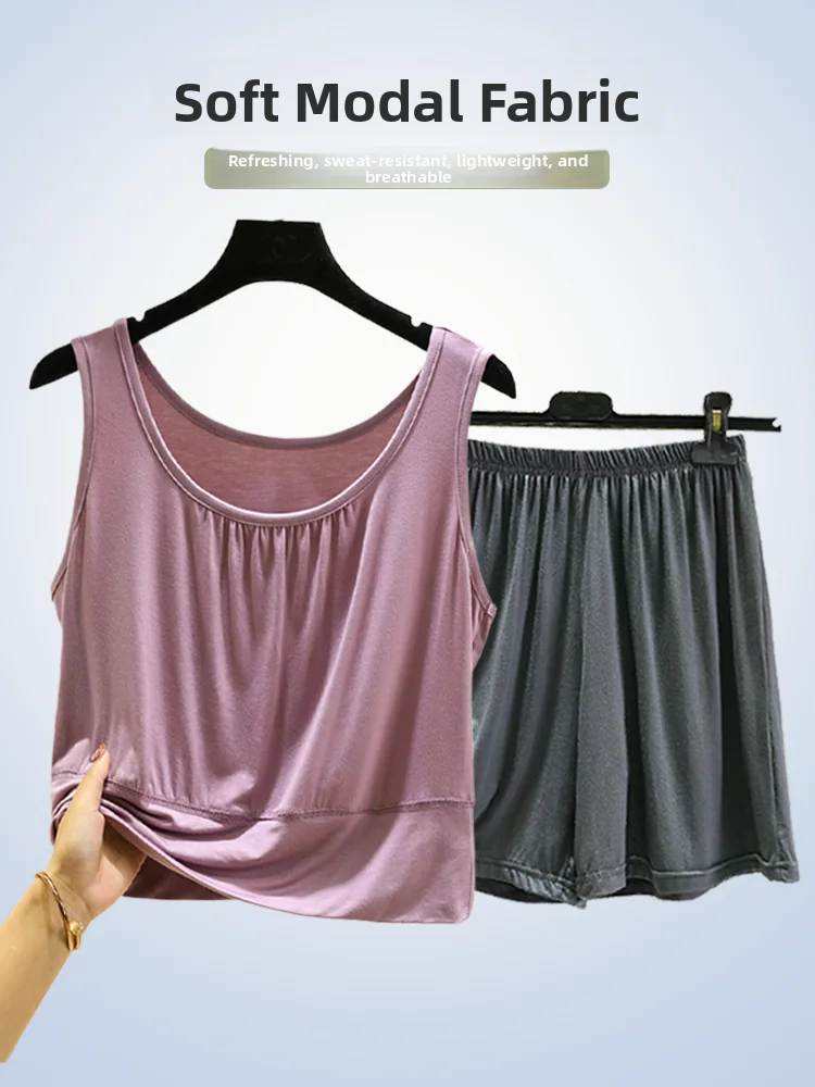 Loose Modal Tank Top Shorts Set Women Summer Yoga Sleeveless Vest Large Size Home Sleepwear Two-Piece Set round Neck Pure Color
Loose Modal Tank Top Shorts Set Women Summer Yoga Sleeveless Vest Large Size Home Sleepwear Two-Piece Set round Neck Pure Color