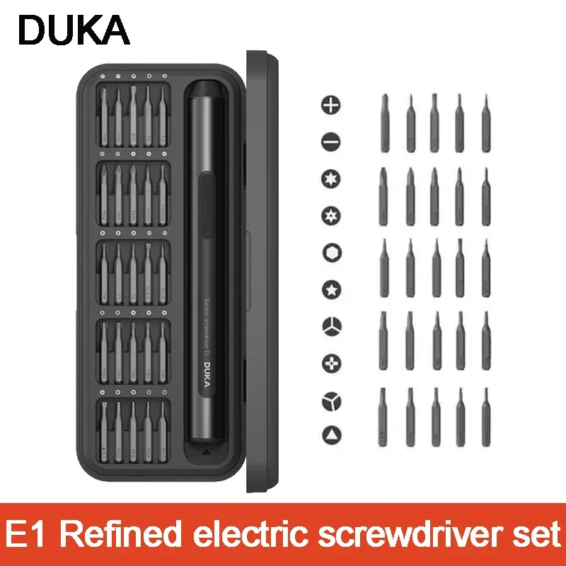 DUKA E1 Refined Electric Screwdriver Set S2 Alloy Steel 25 Batch Heads Magnetic Suction Storage Lithium Battery Screwdriver
DUKA E1 Refined Electric Screwdriver Set S2 Alloy Steel 25 Batch Heads Magnetic Suction Storage Lithium Battery Screwdriver