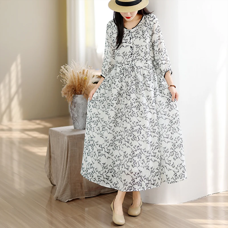 2026 New Floral Cotton Linen Artistic Seven Sleeve Print Dress Women Waist Inward Slim Long Skirt City Commute Summer Dress
2026 New Floral Cotton Linen Artistic Seven Sleeve Print Dress Women Waist Inward Slim Long Skirt City Commute Summer Dress