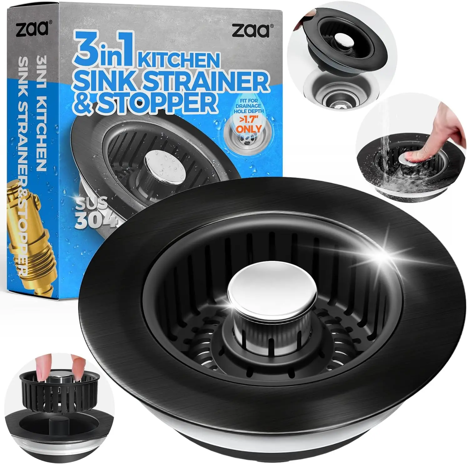 3-in-1 Brushed Black Sink Drain Strainer, Stainless Steel Pop-Up Stopper with Anti-Clog Basket, Fits 3.5" Drains
3-in-1 Brushed Black Sink Drain Strainer, Stainless Steel Pop-Up Stopper with Anti-Clog Basket, Fits 3.5" Drains